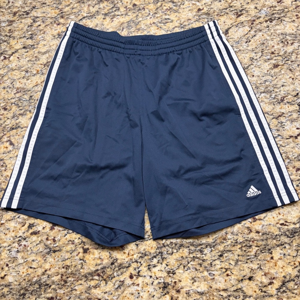 Adidas Mens Navy Blue Athletic Soccer Shorts 3 Stripe Mesh Size Medium RN88387
